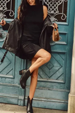 Skórzane Botki Damskie Na Słupku Vinceza 66811 Czarne