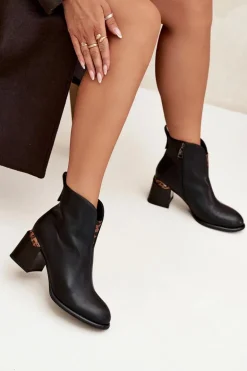 Skórzane Botki Damskie Na Słupku Vinceza 66811 Czarne