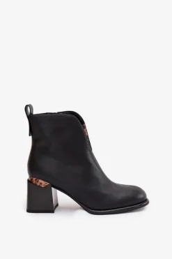 Skórzane Botki Damskie Na Słupku Vinceza 66811 Czarne