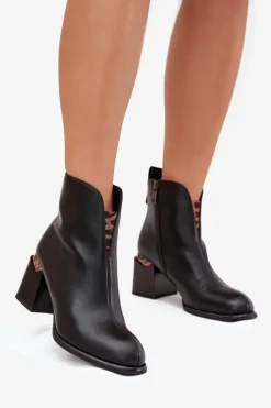 Skórzane Botki Damskie Na Słupku Vinceza 66811 Czarne