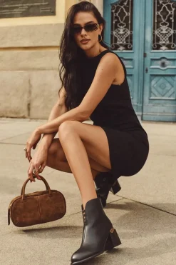 Skórzane Botki Damskie Na Słupku Vinceza 66811 Czarne