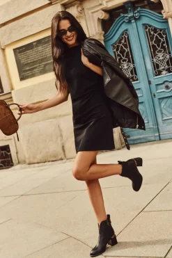 Skórzane Botki Damskie Na Słupku Vinceza 66811 Czarne