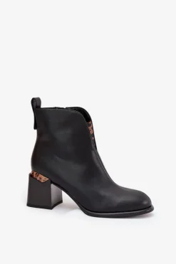 Skórzane Botki Damskie Na Słupku Vinceza 66811 Czarne