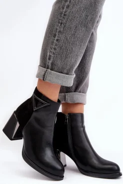 Skórzane Botki Damskie Na Słupku D&A CR8171 Czarne