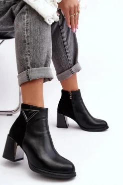 Skórzane Botki Damskie Na Słupku D&A CR8171 Czarne