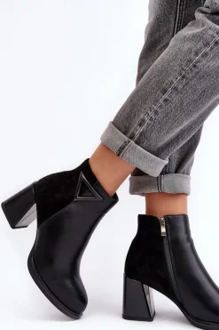Skórzane Botki Damskie Na Słupku D&A CR8171 Czarne