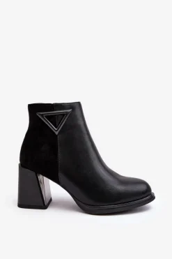 Skórzane Botki Damskie Na Słupku D&A CR8171 Czarne