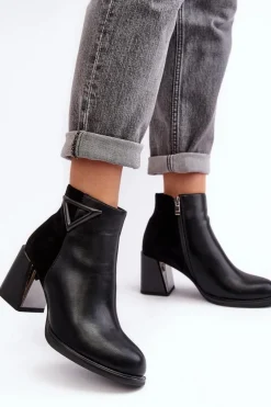 Skórzane Botki Damskie Na Słupku D&A CR8171 Czarne
