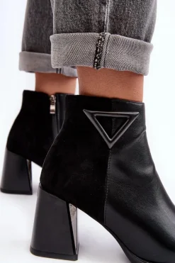 Skórzane Botki Damskie Na Słupku D&A CR8171 Czarne