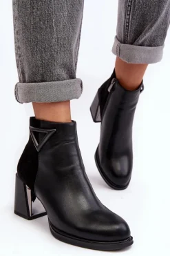 Skórzane Botki Damskie Na Słupku D&A CR8171 Czarne