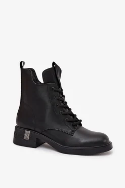 Skórzane Botki Damskie Na Niskim Obcasie Vinceza 66818 Czarne