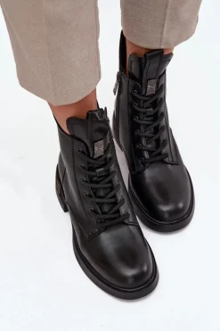 Skórzane Botki Damskie Na Niskim Obcasie Vinceza 66818 Czarne