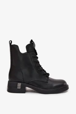 Skórzane Botki Damskie Na Niskim Obcasie Vinceza 66818 Czarne