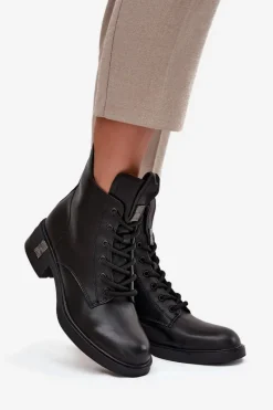 Skórzane Botki Damskie Na Niskim Obcasie Vinceza 66818 Czarne