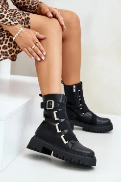 Skórzane Botki Damskie Ocieplane Big Star OO274A256 Czarne