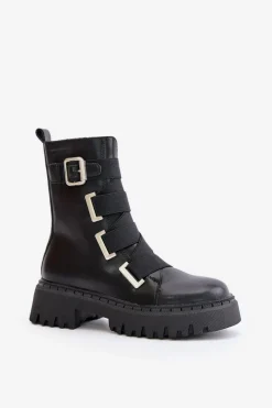 Skórzane Botki Damskie Ocieplane Big Star OO274A256 Czarne