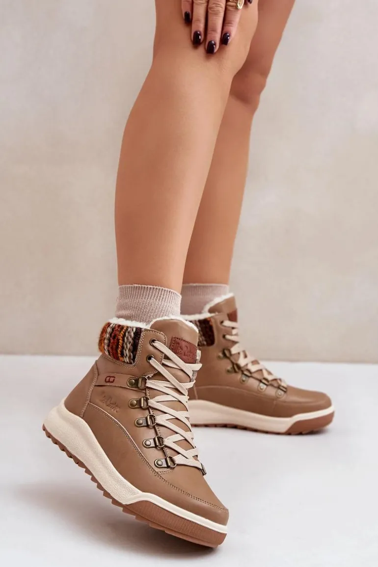 Skórzane Botki Damskie Ocieplane Lee Cooper LCJ-24-01-2985 Beżowe