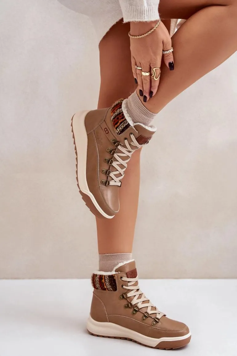 Skórzane Botki Damskie Ocieplane Lee Cooper LCJ-24-01-2985 Beżowe