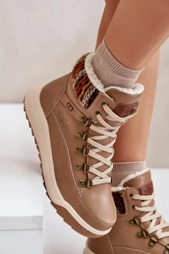 Skórzane Botki Damskie Ocieplane Lee Cooper LCJ-24-01-2985 Beżowe