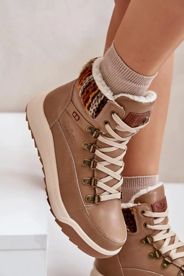 Skórzane Botki Damskie Ocieplane Lee Cooper LCJ-24-01-2985 Beżowe