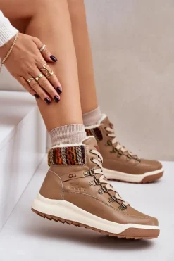 Skórzane Botki Damskie Ocieplane Lee Cooper LCJ-24-01-2985 Beżowe