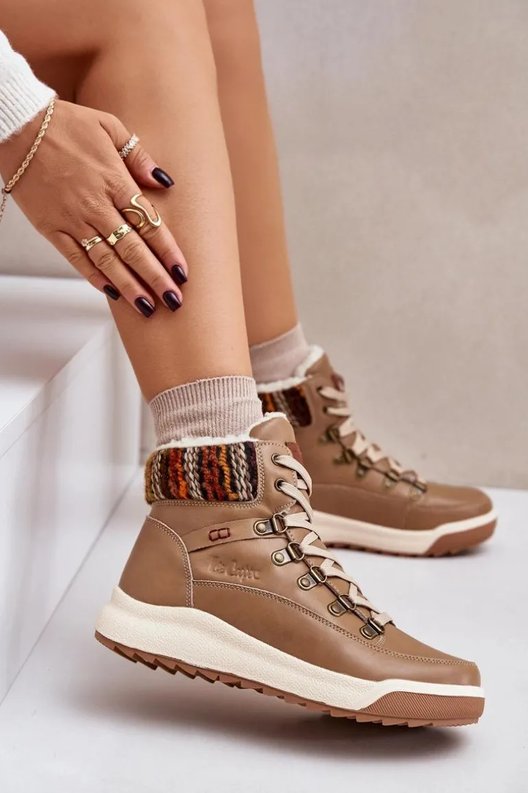 Skórzane Botki Damskie Ocieplane Lee Cooper LCJ-24-01-2985 Beżowe