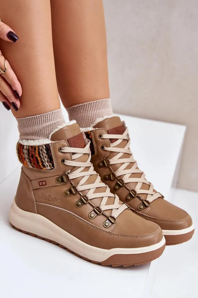 Skórzane Botki Damskie Ocieplane Lee Cooper LCJ-24-01-2985 Beżowe