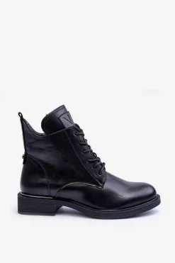 Skórzane Botki Damskie Workery Czarne Tedrick