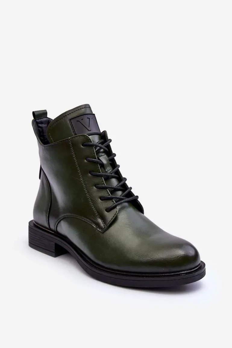 Skórzane Botki Damskie Workery Zielone Tedrick