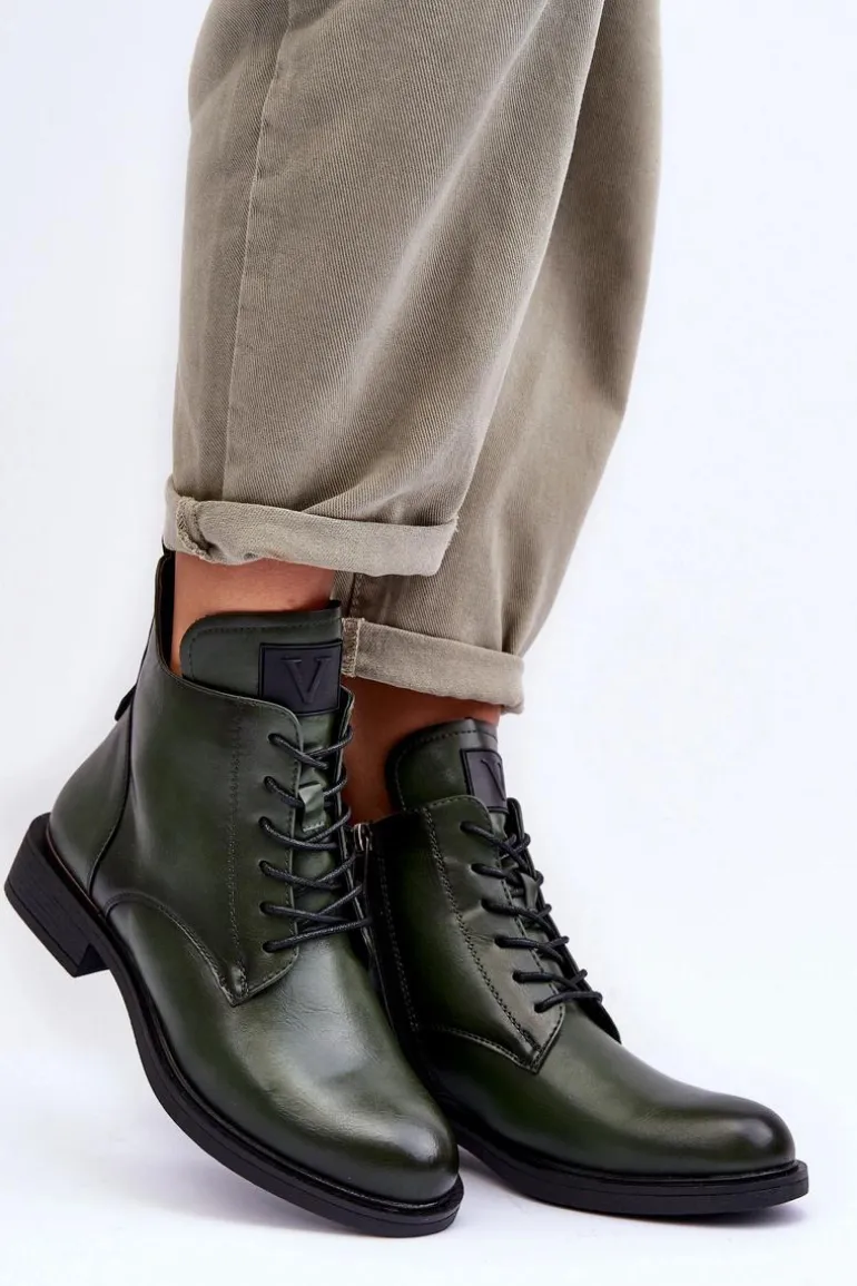 Skórzane Botki Damskie Workery Zielone Tedrick