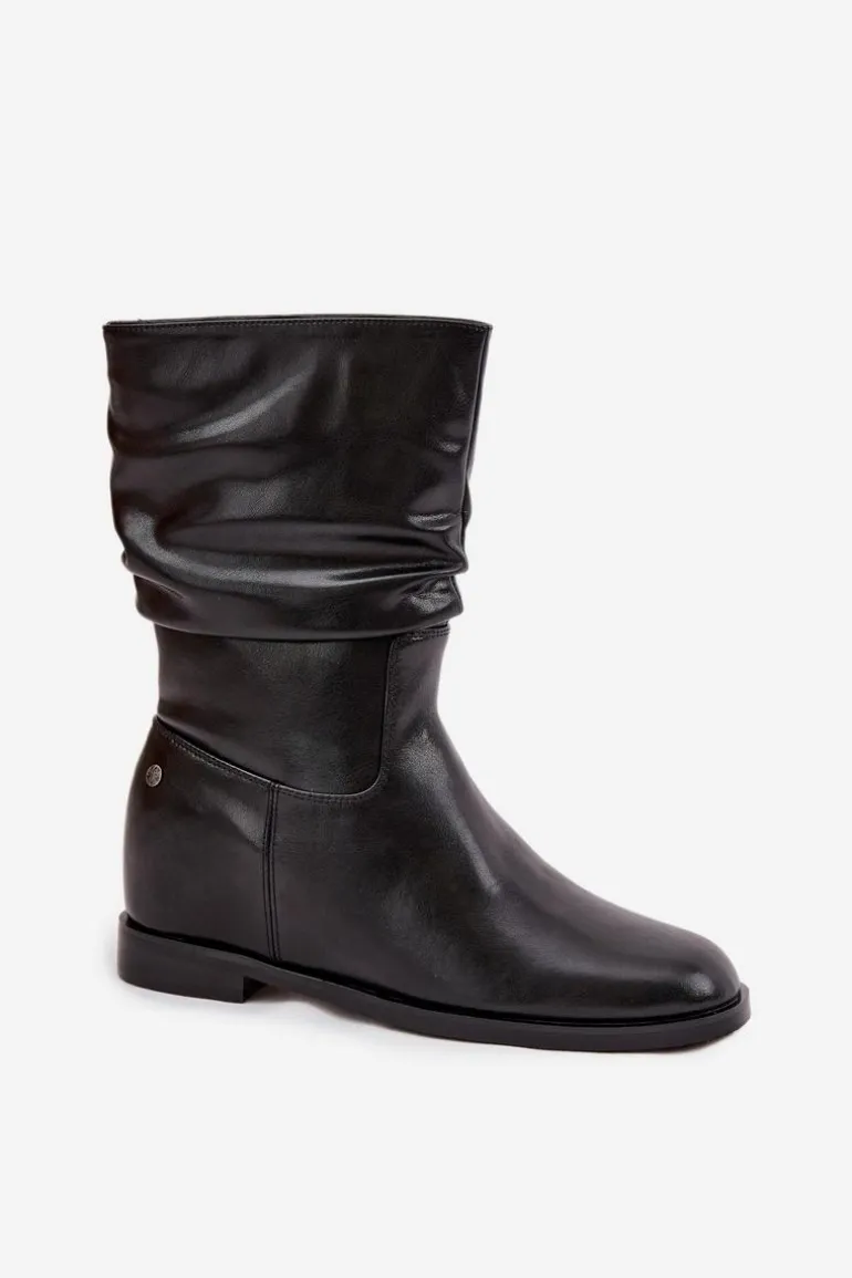 Skórzane Botki Damskie Z Marszczeniem Ocieplane Maciejka K7211-01 Czarne