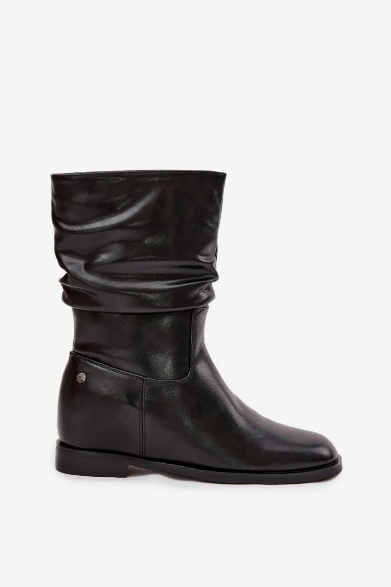 Skórzane Botki Damskie Z Marszczeniem Ocieplane Maciejka K7211-01 Czarne