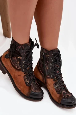 Skórzane Botki Damskie Z Naturalnej Skóry Na Płaskim Obcasie Maciejka 07004-29 Camel