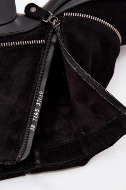 Skórzane Botki Damskie Z Wywiniętą Cholewką Maciejka 07145-01 Czarne