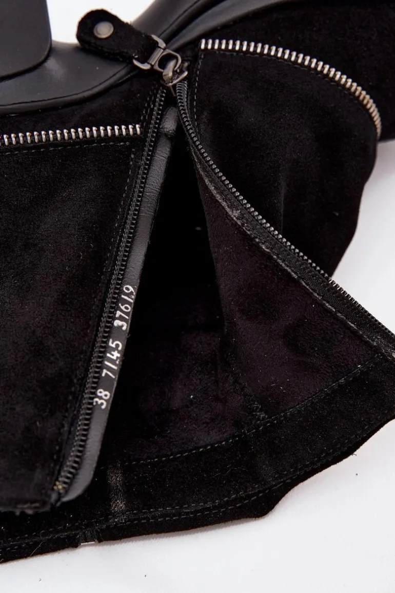 Skórzane Botki Damskie Z Wywiniętą Cholewką Maciejka 07145-01 Czarne