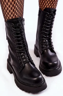 Skórzane Botki Glany Big Star KK274494 Czarne