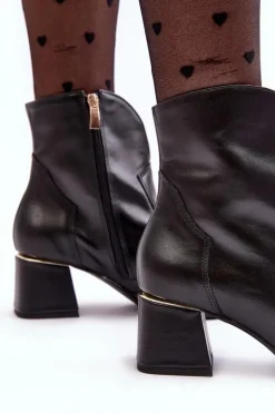 Skórzane Botki Kowbojki Damskie Na Obcasie Czarne Lewski 3166/B/2