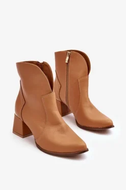 Skórzane Botki Kowbojki Damskie Na Obcasie Camel Lewski 3166/B/2