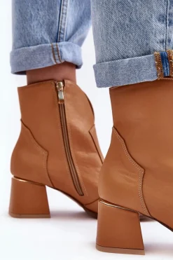 Skórzane Botki Kowbojki Damskie Na Obcasie Camel Lewski 3166/B/2