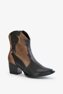 Skórzane Botki Kowbojki Na Słupku Maciejka 06694-02 Brązowe