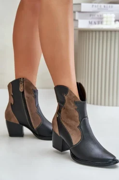 Skórzane Botki Kowbojki Na Słupku Maciejka 06694-02 Brązowe