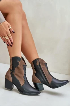 Skórzane Botki Kowbojki Na Słupku Maciejka 06694-02 Brązowe