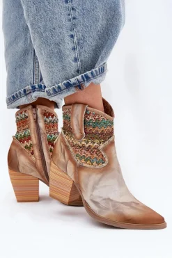 Skórzane Botki Kowbojki Na Słupku Z Ozdobną Plecionką Maciejka 06810-29 Multikolor