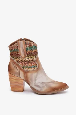 Skórzane Botki Kowbojki Na Słupku Z Ozdobną Plecionką Maciejka 06810-29 Multikolor