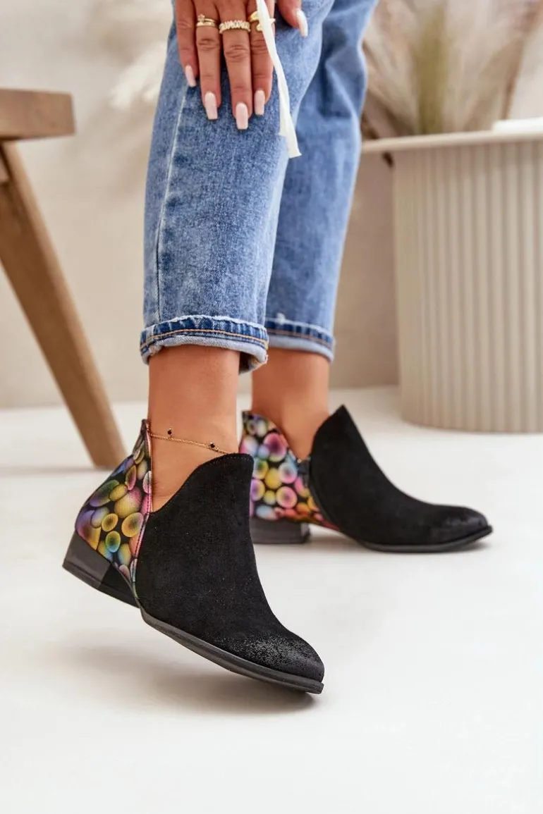 Skórzane Botki Maciejka Z Wycięciami 04091-77 Czarne