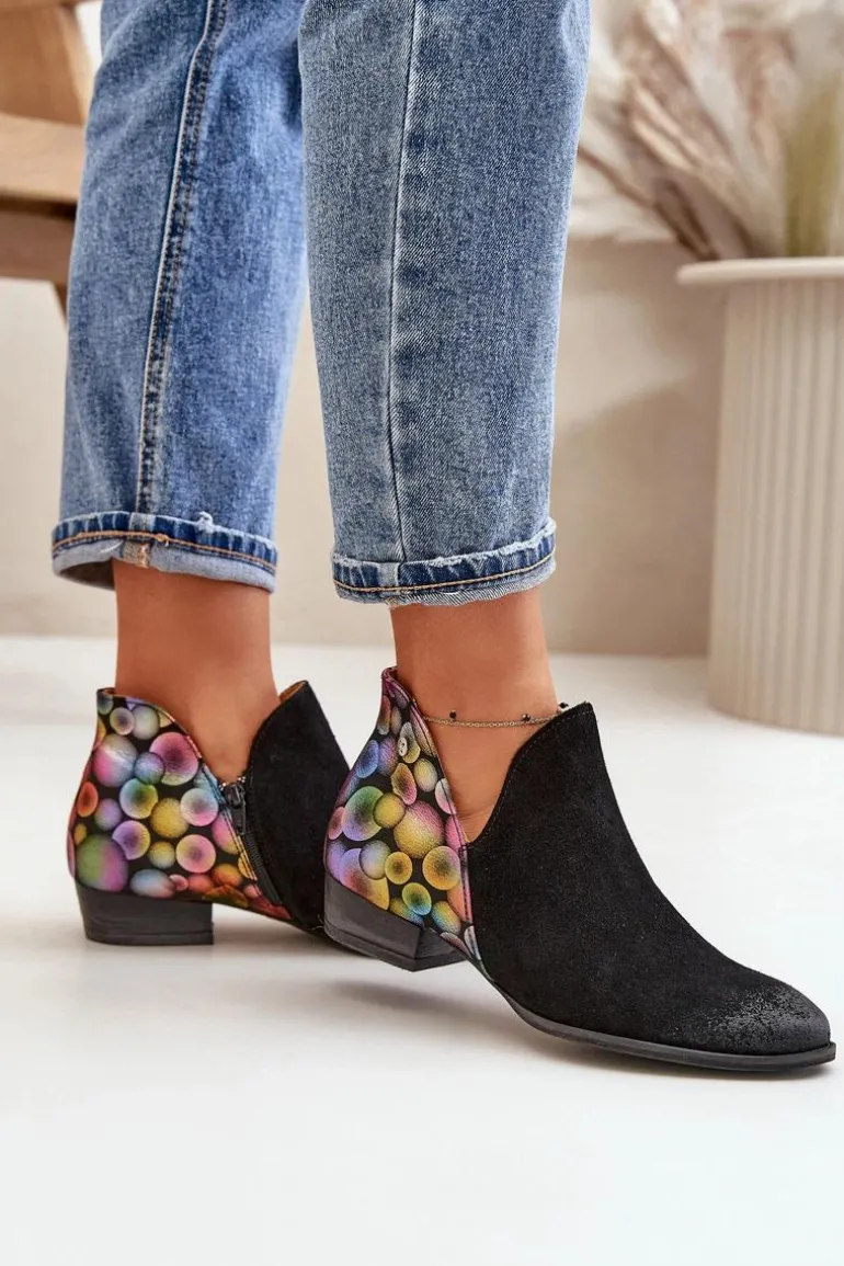 Skórzane Botki Maciejka Z Wycięciami 04091-77 Czarne