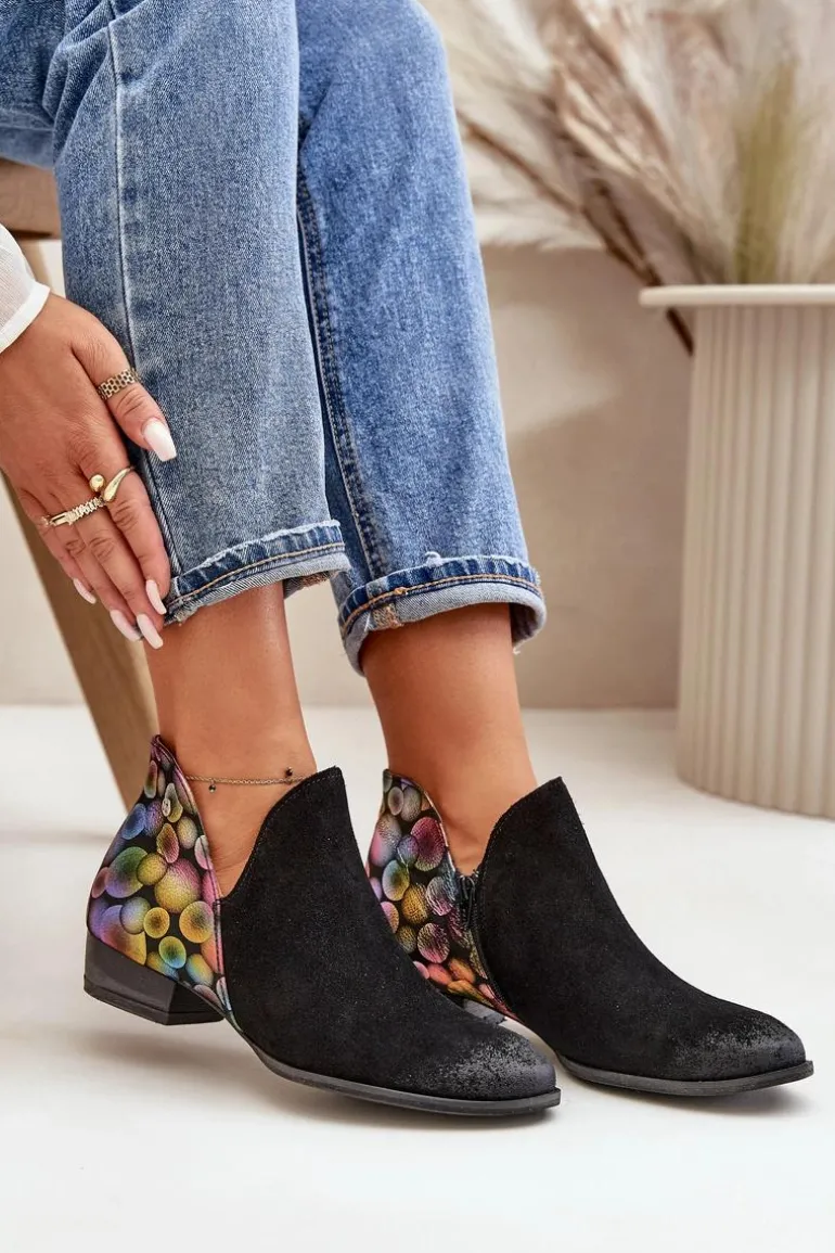 Skórzane Botki Maciejka Z Wycięciami 04091-77 Czarne