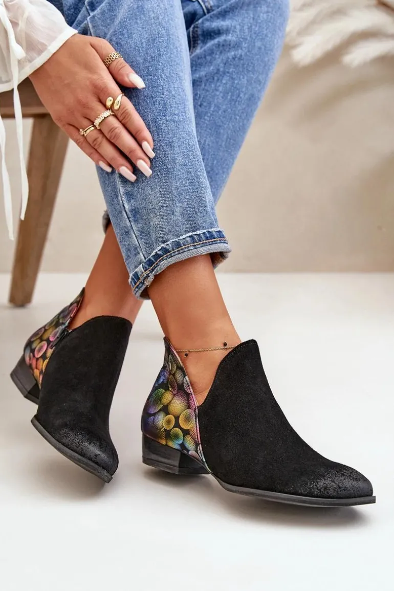 Skórzane Botki Maciejka Z Wycięciami 04091-77 Czarne