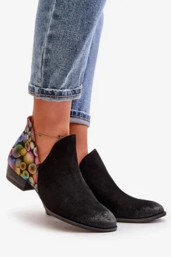 Skórzane Botki Maciejka Z Wycięciami 04091-77 Czarne