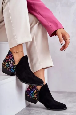 Skórzane Botki Maciejka Z Cętkami 04091-39 Czarne